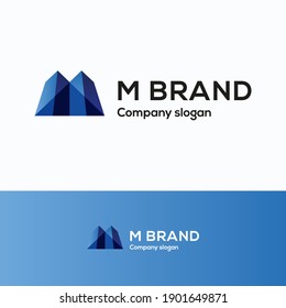 M, company skyscraper letter logo. Letter m logo template. Perspective logotype with letter m