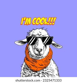 i m cool sheep abstarct cartoon vector