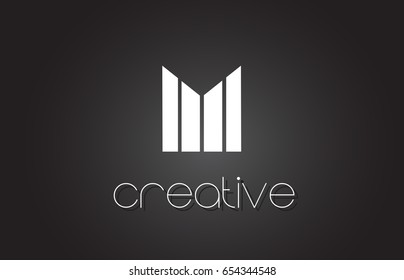 M Creative Letter Logo Design With White and Black Lines.