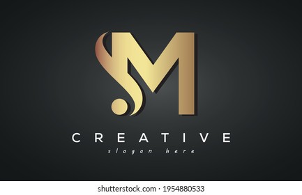 M creative luxury logo with gold