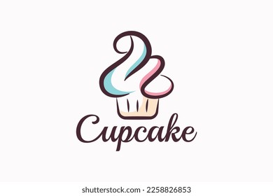 m cupcake Logo mit einer Kombination aus stylischem Cupcake und Buchstabe m für jedes Geschäft, besonders für Bäckereien, Bäckereien, Cafés etc.
