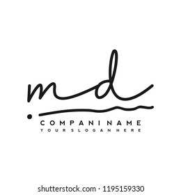 M D Initial handwriting logo vector