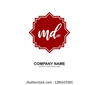 M D Initial Handwriting Logo Template Vector