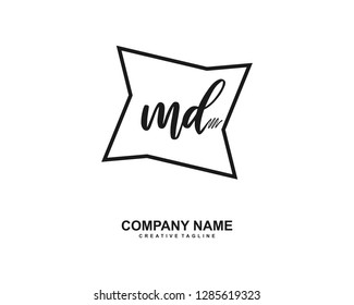 M D Initial Handwriting Logo Template Vector