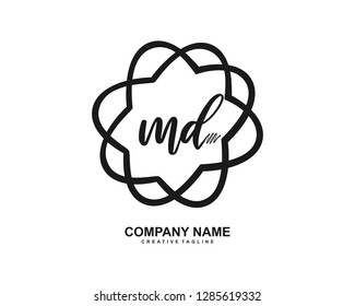 M D Initial Handwriting Logo Template Vector
