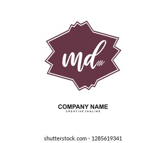 M D Initial Handwriting Logo Template Vector