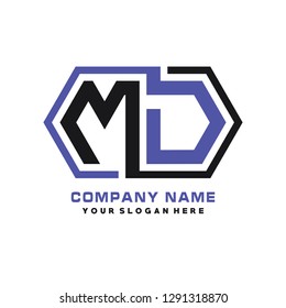 M D initial letter, logo design template vector