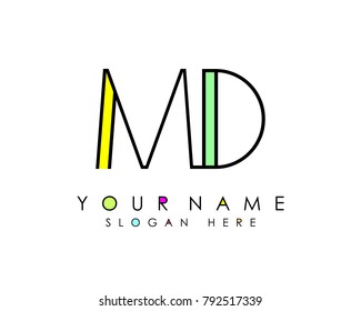 M & D initial minimalist logo template vector