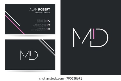 M & D joint stroke letter logo vector design with business card template