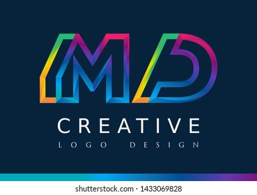 M D Logo. MD Letter Design Vector with Magenta blue and green yellow color