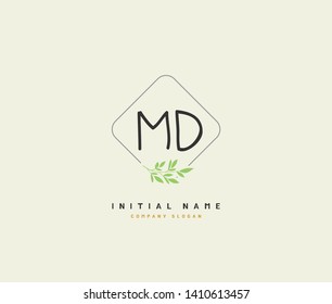 M D MD Beauty vector initial logo, handwriting logo of initial wedding, fashion, jewerly, heraldic, boutique, floral and botanical with creative template for any company or business.