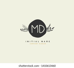 M D MD Beauty vector initial logo, handwriting logo of initial wedding, fashion, jewerly, heraldic, boutique, floral and botanical with creative template for any company or business.