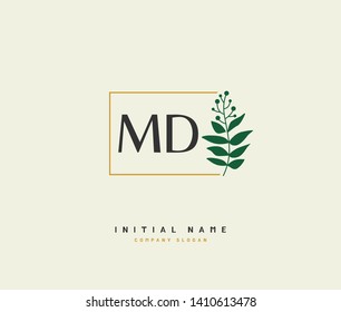 M D MD Beauty vector initial logo, handwriting logo of initial wedding, fashion, jewerly, heraldic, boutique, floral and botanical with creative template for any company or business.