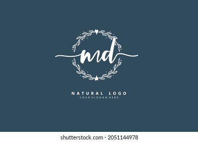M D MD Initial handwriting or handwritten logo for identity. Logo with signature and hand drawn style.