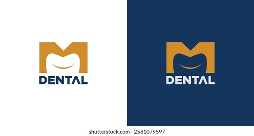 The M dental logo design is professional and fun with blue and gold accents