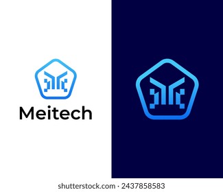 M Dot and Technology sign logo box shape icon logo design template