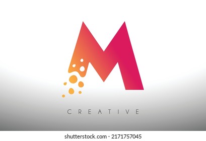 M Dots Letter Logo Design with Creative Artistic Bubble Cut in Purple Colors Vector Illustration