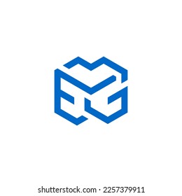  M E G Letter in Hexagon Cube Shape Logo Design Vector