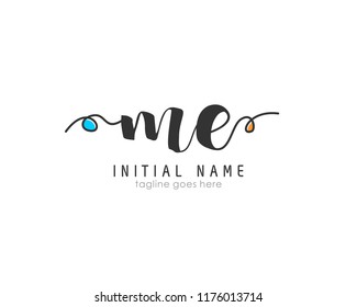 M E Initial handwriting for logo template vector with abstract line