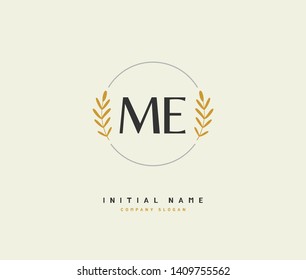 M E ME Beauty vector initial logo, handwriting logo of initial wedding, fashion, jewerly, heraldic, boutique, floral and botanical with creative template for any company or business.