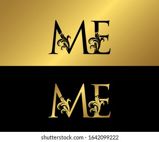 M and E, ME, Golden Letter Logo Icon, classy gold letter monogram logo icon suitable for boutique,restaurant, wedding service, hotel or business identity.