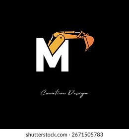 M Excavator Arm Construction Logo - Bold Industrial Letter mark Design for Heavy Equipment, Contractor Branding and Modern Engineering Identity	
