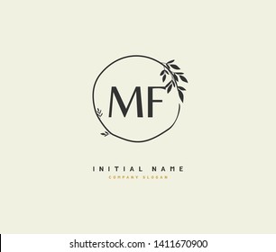 M F MF Beauty vector initial logo, handwriting logo of initial wedding, fashion, jewerly, heraldic, boutique, floral and botanical with creative template for any company or business.