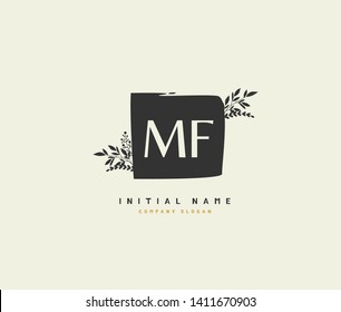 M F MF Beauty vector initial logo, handwriting logo of initial wedding, fashion, jewerly, heraldic, boutique, floral and botanical with creative template for any company or business.