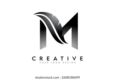 M feather Letter Logo. Creative icon of letter M alphabet concept Vector Illustration