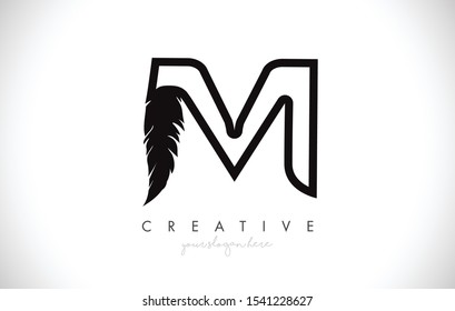 M Feather Letter Logo Icon Design With Feather Feather Creative Look Vector Illustration in Black and White Colors.