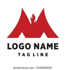 M Fire Logo. Mountain Sharp Icon Logo Red Colours