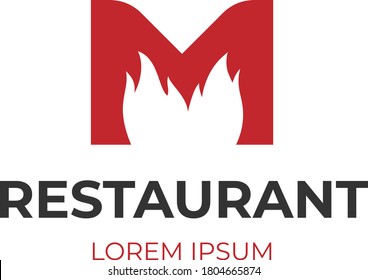 Logo de M fire. Logo de la letra del restaurante M. Fire. Logo de la letra M. Vector