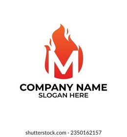 M flame logo vector. Letter M logo flame template, fire logo initials