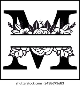 M Floral Split Monogram , Flower Monogram Clipart, Floral Letter Graphic, Alphabet Bundle |Split Monogram Alphabet | Split Monogram Frame Alphabet | Cut File for Circuit, Silhouette svg