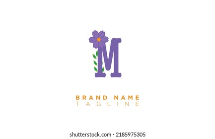 M With Flower Alphabet letters Initials monogram logo 
