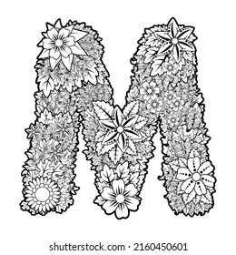 M Flower letter isolated Vector illustration