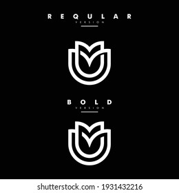M flower sign logo line, flat floral icon design template. Creative minimal vector elements