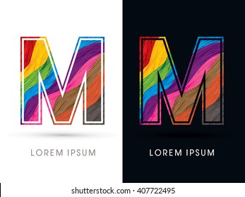 M Font , colorful wave, designed using colorful grunge brush graphic vector
