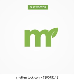 M FONT ECO GREEN LEAF LOGO VECTOR FLAT TEMPLATE