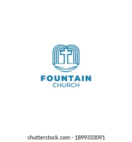 M Fountain Church Logo Design Vector