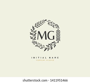 M G MG Beauty vector initial logo, handwriting logo of initial wedding, fashion, jewerly, heraldic, boutique, floral and botanical with creative template for any company or business.