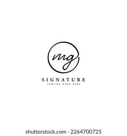 M, G, MG Letra inicial manuscrita y logotipo del vector de la firma. Plantilla de negocio en forma redonda