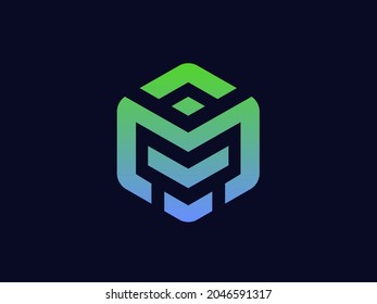 The M geometric data stack logo forms a techy-looking hexagon. With fresh gradient colors, it looks modern and futuristic. The sophisticated-looking M logo is perfect for a tech company logo.