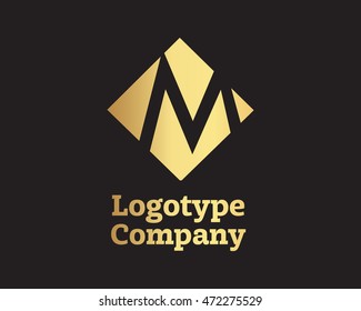 M gold letter logo,Vector Template