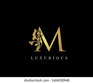 M Gold Luxury Letter Logo Icon, Classic M Vintage Logo Design.