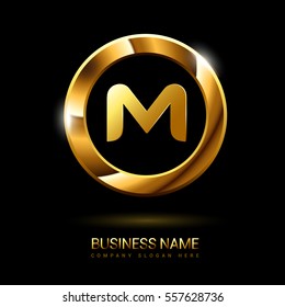m golden initial circle logo for company
