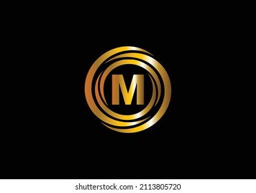 M Golden Sign Vector Circles Letter Monogram