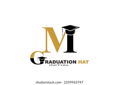 M graduation hat Letter logo template for your branding.