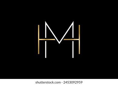 M H initial letter line style minimalist logo design, luxury feminine identity illustration.