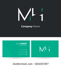 M & H joint logo stroke letter design with business card template